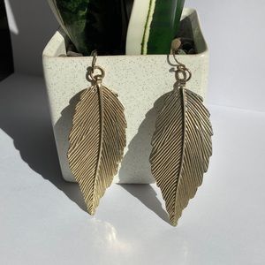 Gold Feather Dangle Earrings